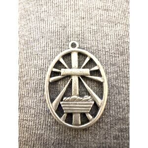 Vintage Cross and Crib Sunburst Pendant Pewter Vintage